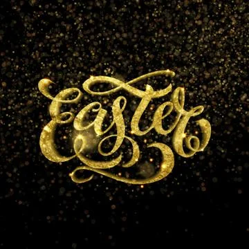 Happy Easter poster. Gold sparkle title. Stock Illustration