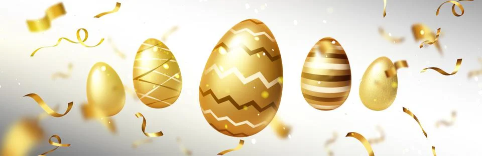 Happy Easter poster with golden eggs and ribbons イラスト素材