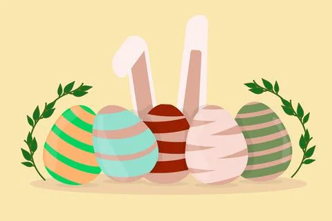 Happy easter poster illustration with eggs and bunny ears Stock Illustration