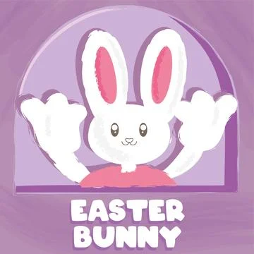 Happy easter poster with isolated easter bunny Vector 스톡 일러스트