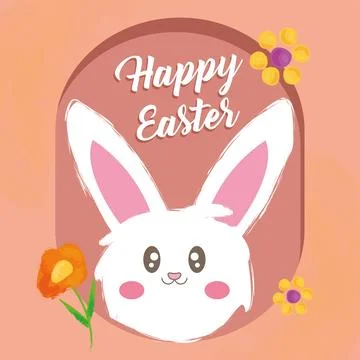 Happy easter poster with rabbit and flowers Vector Illustrazione stock