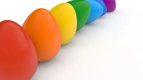 Happy easter poster, rainbow colored realistic eggs, white background, holida Stock Illustration