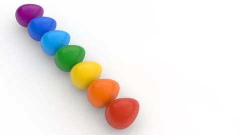 Happy easter poster, rainbow colored realistic eggs, white background, holida Stock Illustration