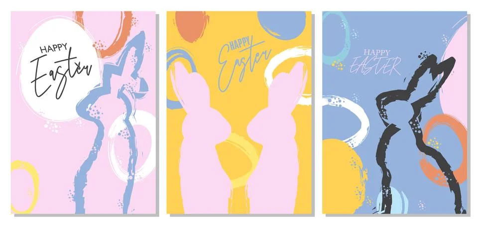 Happy Easter Poster Set with big rabbit and eggs. Elegant Holiday invitatio.. 스톡 일러스트