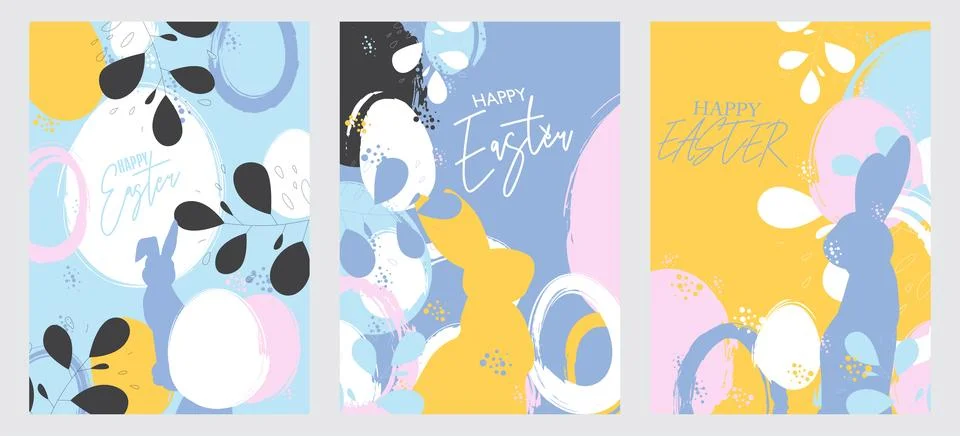 Happy Easter Poster Set. Trendy Holiday invitation design collection. Elega.. Stock Illustration