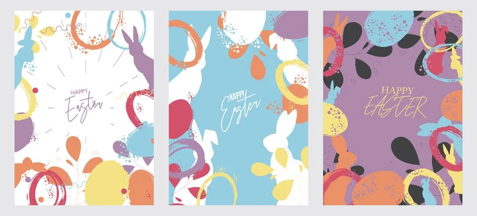 Happy Easter Poster Set. Trendy Holiday invitation design collection. Elega.. Stock Illustration