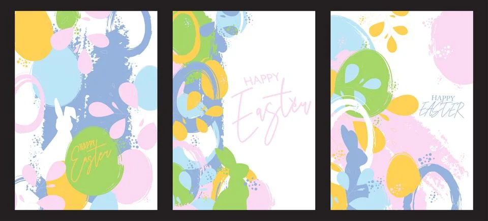 Happy Easter Poster Set. Trendy Holiday invitation design collection. Elega.. Stock Illustration