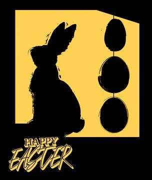 Happy Easter Poster with shadow of a big rabbit and eggs. Elegant Dark Holi.. Stock Illustration