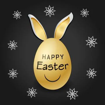 Happy Easter Poster Smiling golden egg greeting card Stock Illustration
