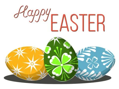 Happy easter poster three egg set on white background. Stock Illustration