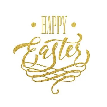 Happy Easter poster. Vector gold calligraphy title writing Stock Illustration