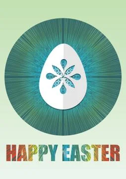 Happy Easter poster with white paper cuted egg, on green background Stock Illustration