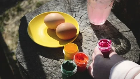 Happy easter, preparation for coloring Easter eggs. Horizontal video Stock Footage 172531662