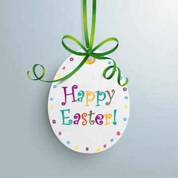 Happy Easter Price Sticker Egg Green Ribbon Stock Illustration
