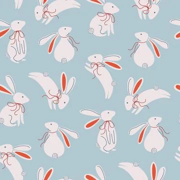 Happy Easter print with bunny. Minimalistic background with rabbit. Stock Illustration