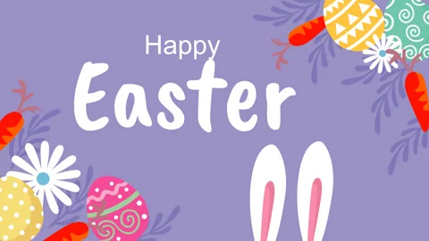 Happy Easter Purple Background with Eggs, Carrots and Bunny Ears Vídeos de archivo 331639111