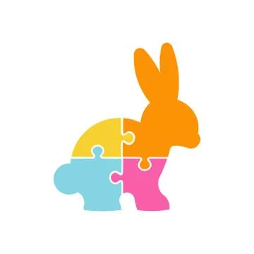 Happy Easter Puzzle Rabbit Vector logo design Stock Illustration