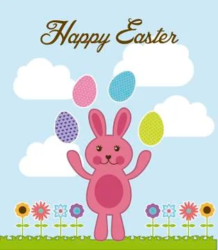 Happy easter with rabbit and egg. vector illustration Stock Illustration