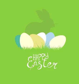 Happy Easter. Rabbit and eggs. Vector illustration Stock Illustration