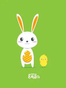 Happy Easter - Rabbit and yellow chick Stock Illustration