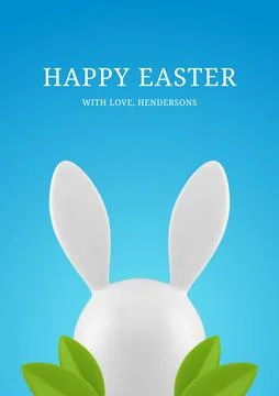 Happy Easter rabbit bauble long ears with green leaves foliage 3d greeting .. Stock Illustration