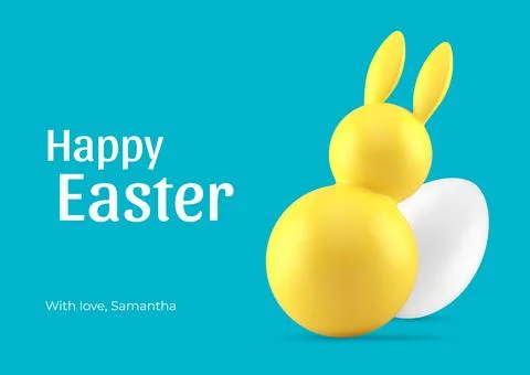 Happy Easter rabbit bauble painted chicken egg 3d greeting card design templa Stock Illustration