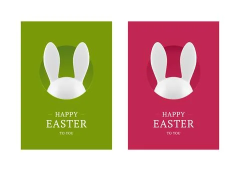 Happy Easter rabbit bunny hide hole surprise 3d greeting card set design te.. Stock Illustration