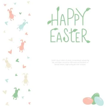 Happy Easter rabbit, bunny minimalistic style with lettering sign and frame Stock Illustration