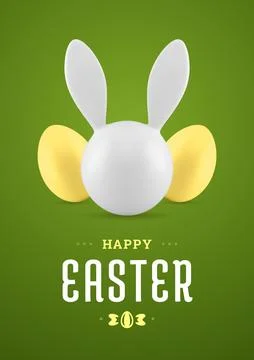 Happy Easter rabbit chicken eggs 3d greeting card holiday congrats design tem Stock Illustration