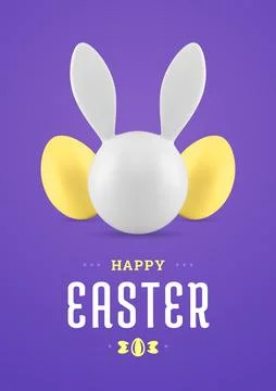 Happy Easter rabbit chicken eggs 3d greeting card holiday congrats design t.. Stock Illustration