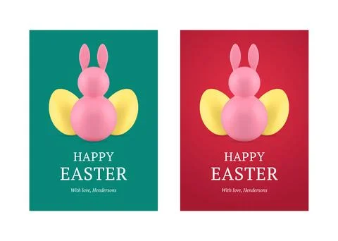 Happy Easter rabbit chicken eggs bauble 3d greeting card set design template  Stock Illustration
