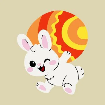 Happy Easter Rabbit with Decorative Egg Stock Illustration