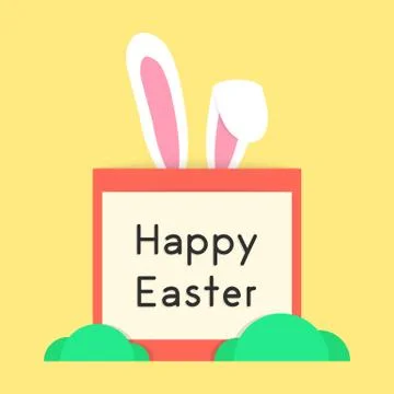 Happy easter with rabbit ears and bushes Stock Illustration