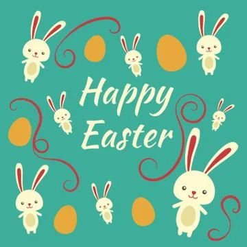 Happy easter rabbit, easter funny bunny and eggs Stock Illustration