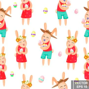 Happy easter. Rabbit. Egg. Cartoon style. Bright. Emotions. For your design Stock Illustration