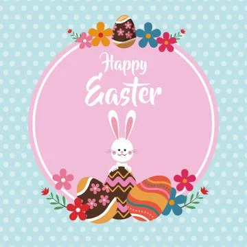 Happy easter rabbit egg floral dots background 스톡 일러스트