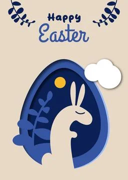 Happy easter with rabbit, egg, flower and sun for web and print banner in p.. Illustrazione stock