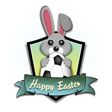 Happy Easter. Rabbit with egg shaped soccer ball Stock Illustration