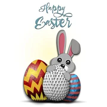Happy Easter. Rabbit with egg shaped golf ball Stock Illustration