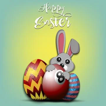 Happy Easter. Rabbit with egg shaped billiard ball Stock Illustration