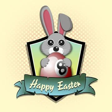 Happy Easter. Rabbit with egg shaped billiard ball Stock Illustration