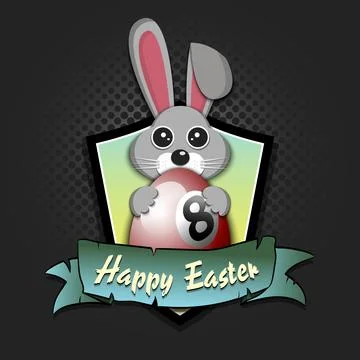 Happy Easter. Rabbit with egg shaped billiard ball Stock Illustration