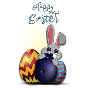 Happy Easter. Rabbit with egg shaped bowling ball Stock Illustration