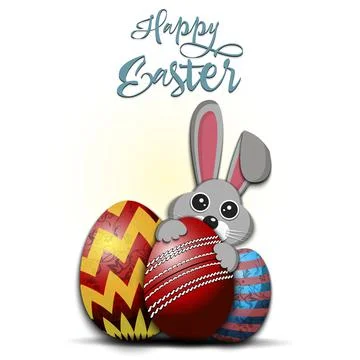 Happy Easter. Rabbit with egg shaped cricket ball Stock Illustration