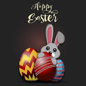 Happy Easter. Rabbit with egg shaped cricket ball Stock Illustration