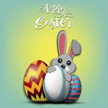 Happy Easter. Rabbit with egg shaped rugby ball Stock-Illustration