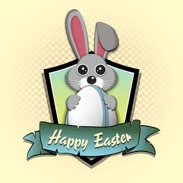 Happy Easter. Rabbit with egg shaped rugby ball Stock Illustration