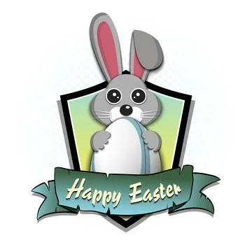 Happy Easter. Rabbit with egg shaped rugby ball Stock Illustration