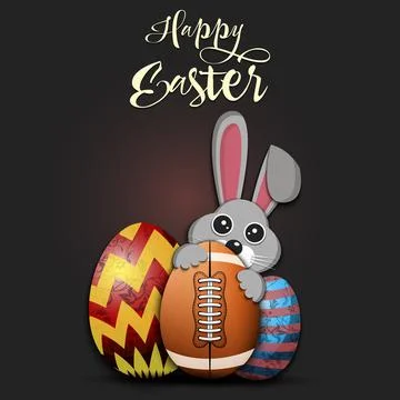 Happy Easter. Rabbit with egg shaped football ball Stock Illustration