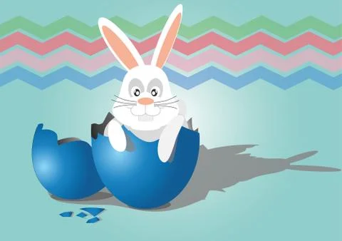 Happy easter rabbit in egg shell vector Stock Illustration